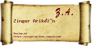 Zinger Arikán névjegykártya